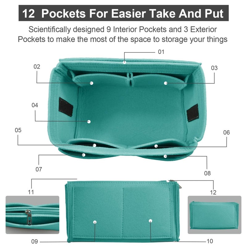 OMYSTYLE Cyan X-Large Organizer Insert, Felt Tote Bag Organizer Insert with 5 Sizes, Handbag Dividers for Inside Purse, Compatible with Longchamp, Neverful, Speedy and More - Image 2